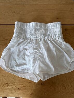 FP Movement by Free People White Smocked High-Waist Athletic Shorts